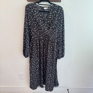 Piper & Scoot Exclusive Floral Midi Dress XXL Black Ditsy Long Sleeve Pockets